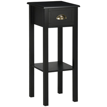 Homcom 29" 2 Tier Side Table With Drawer Shelf, End Table For Living Room, Black Black Mdf