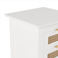 Wooden Nightstands Set Of 2 With Rattan Woven Surfaces And Three Drawers, Exquisite Elegance With Natural Storage Solutions For Bedroom, White White Particle Board