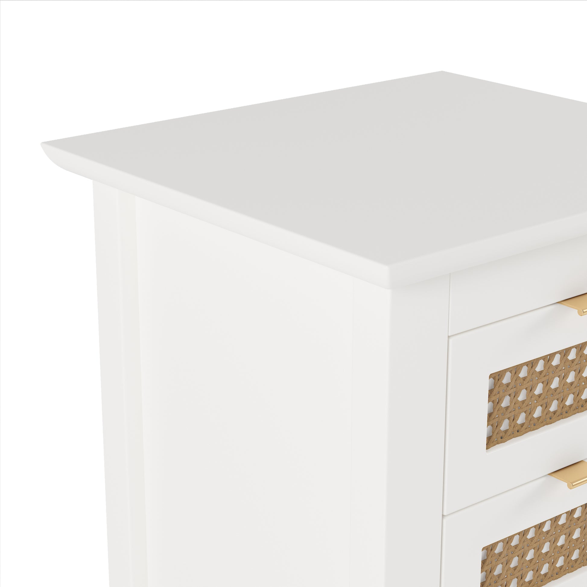 Wooden Nightstands Set Of 2 With Rattan Woven Surfaces And Three Drawers, Exquisite Elegance With Natural Storage Solutions For Bedroom, White White Particle Board