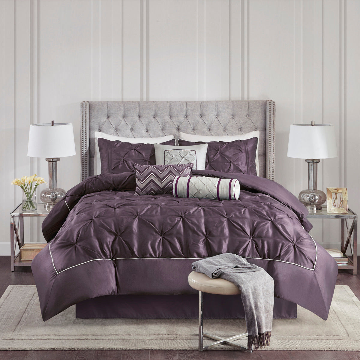 7 Piece Tufted Comforter Set Plum King King Plum Polyester