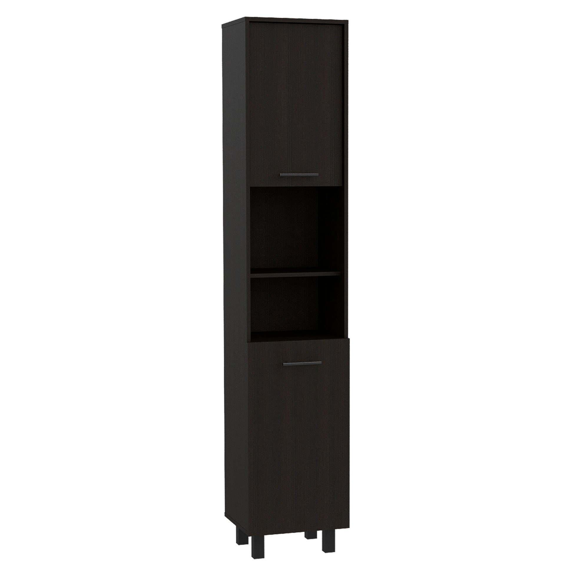 Hobart Pantry, Four Legs, Three Interior Shelves, Two Shelves, Two Cabinets Black Freestanding 3 4 Shelves Black Shelves Included Modern Particle Board Particle Board