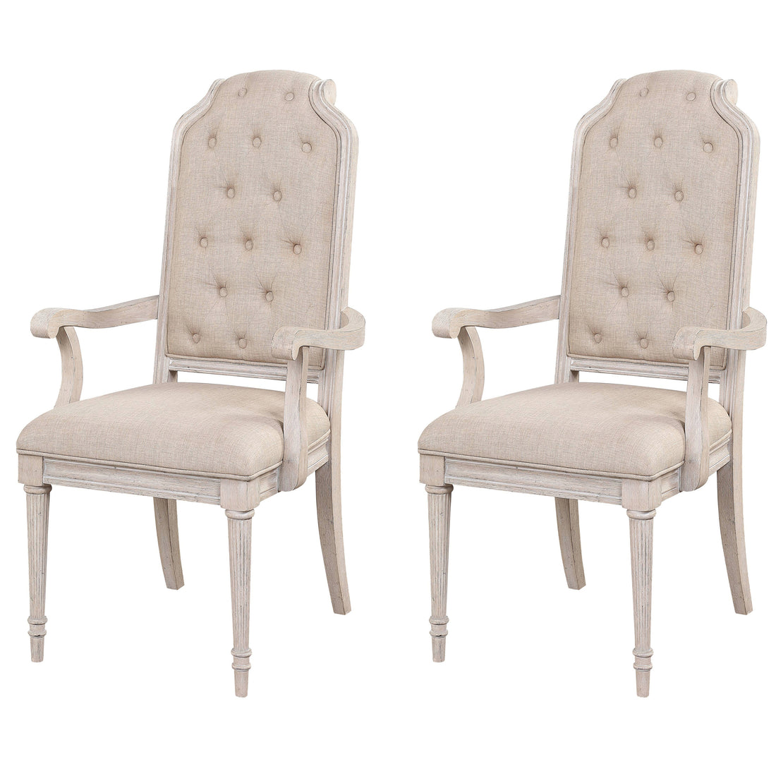 Beige And Antique Champagne Tufted Back Arm Chairs Set Of 2 Champagne White Primary Living Space Traditional Rubberwood Foam Wood Fabric