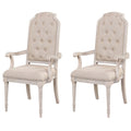 Beige And Antique Champagne Tufted Back Arm Chairs Set Of 2 Champagne White Primary Living Space Traditional Rubberwood Foam Wood Fabric