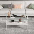 Rectangle Coffee Table With Tempered Glass Top And White Metal Legs, Modern Table For Living Roomtransparent Glass Transparent Tempered Glass