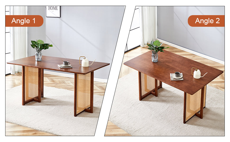 Chinese Country Retro Solid Wood Dining Table, Simple Modern Imitation Rattan Dining Table, Wooden Dining Table, Desk. Suitable For Dining Room, Living Room, Office Walnut Rubber Wood
