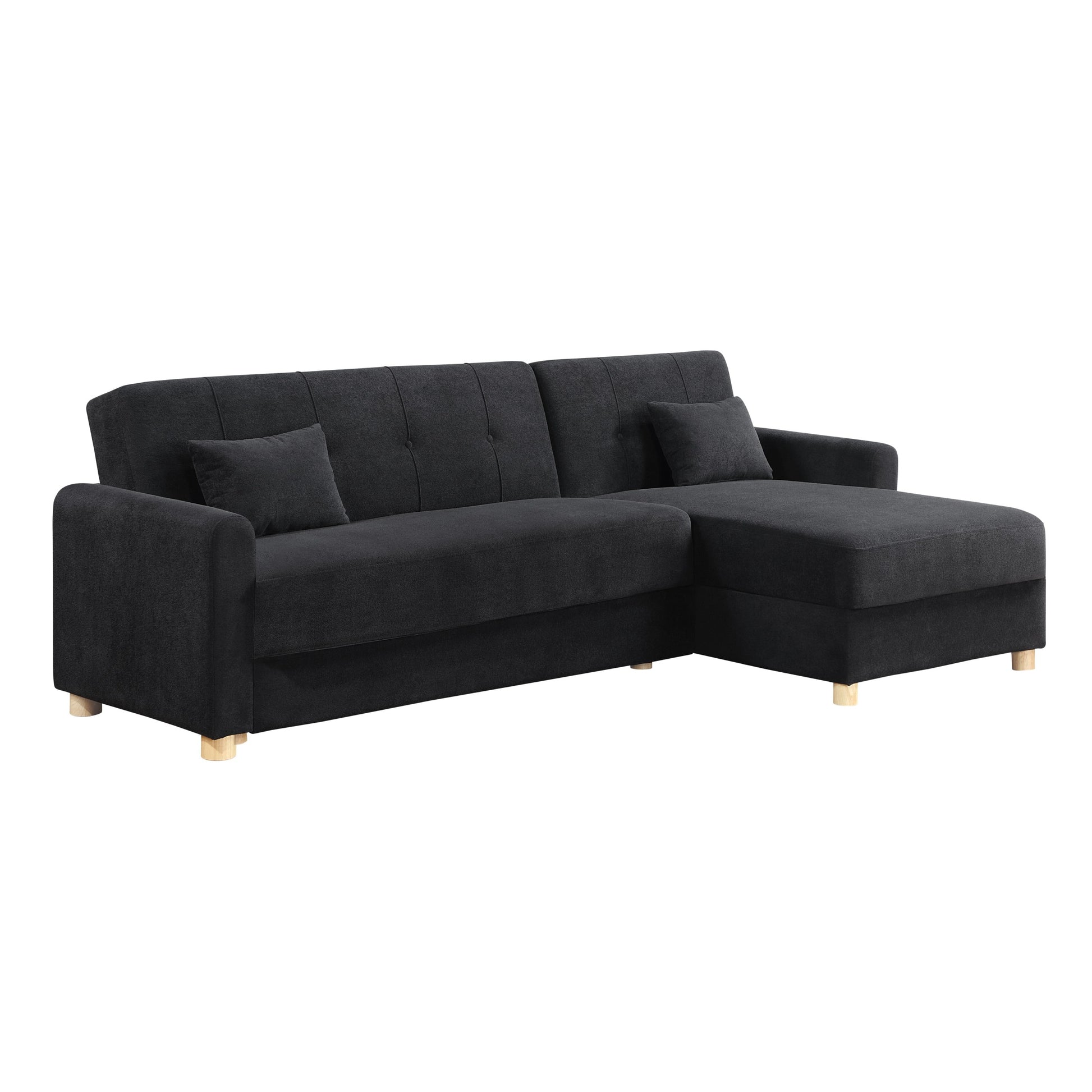 Thomas 99.5"W Black Fabric Convertible Sleeper Sectional Sofa With Reversible Chaise And Storage Black Fabric 3 Seat