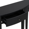 Distinctive Features Of Pine Veneer Console Table With Vertical Stripe Drawer Fronts And Four Legs Black Primary Living Space Minimalist Mdf