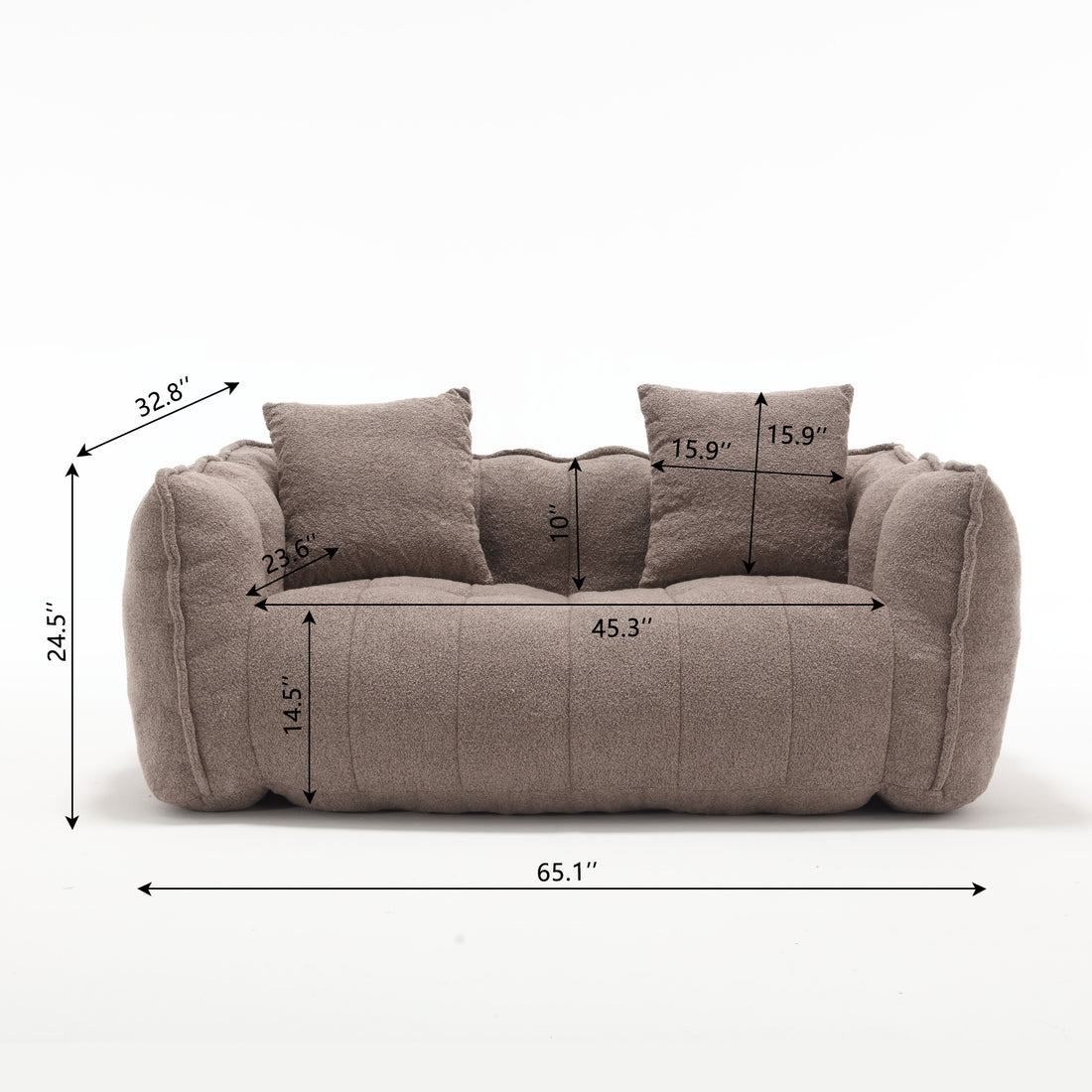 Soft Beanbag Chair With High Resilience Foam Core For Two People. The Comfortable Square Recliner Sofa Is Ideal For Family Members And Friends Engaged In Games, Reading, Watching Tv Brown Chenille