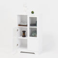 Wooden Floor Cabinet With 2 Glass Doors And 2 Storage Space,White ,Living Room Bathroom Entryway White White Mdf