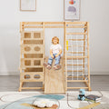 Toddler Indoor Wooden Gym 8 In 1 Indoor Playground Climbing Toy Set With Slide Swing Climbing Net Rings, Kids Indoor Playground Climbing Toys Natural Wood Wood Plastic