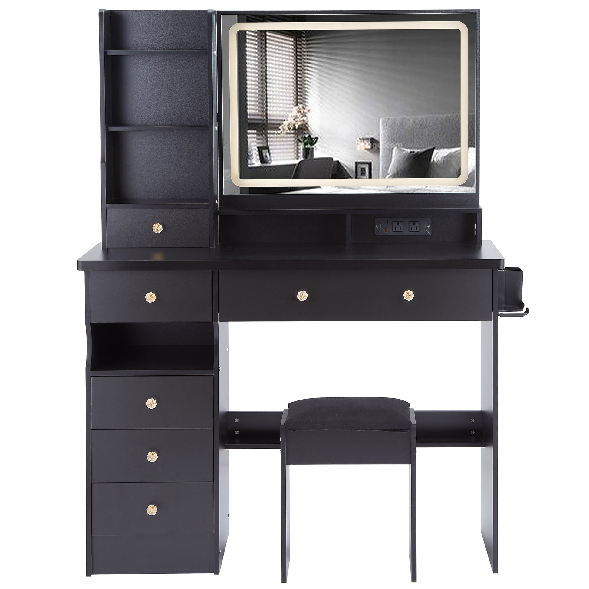 vanity and dresser combo 41" Large Size Left Drawer Desktop Vanity Table Cushioned Stool Dresse