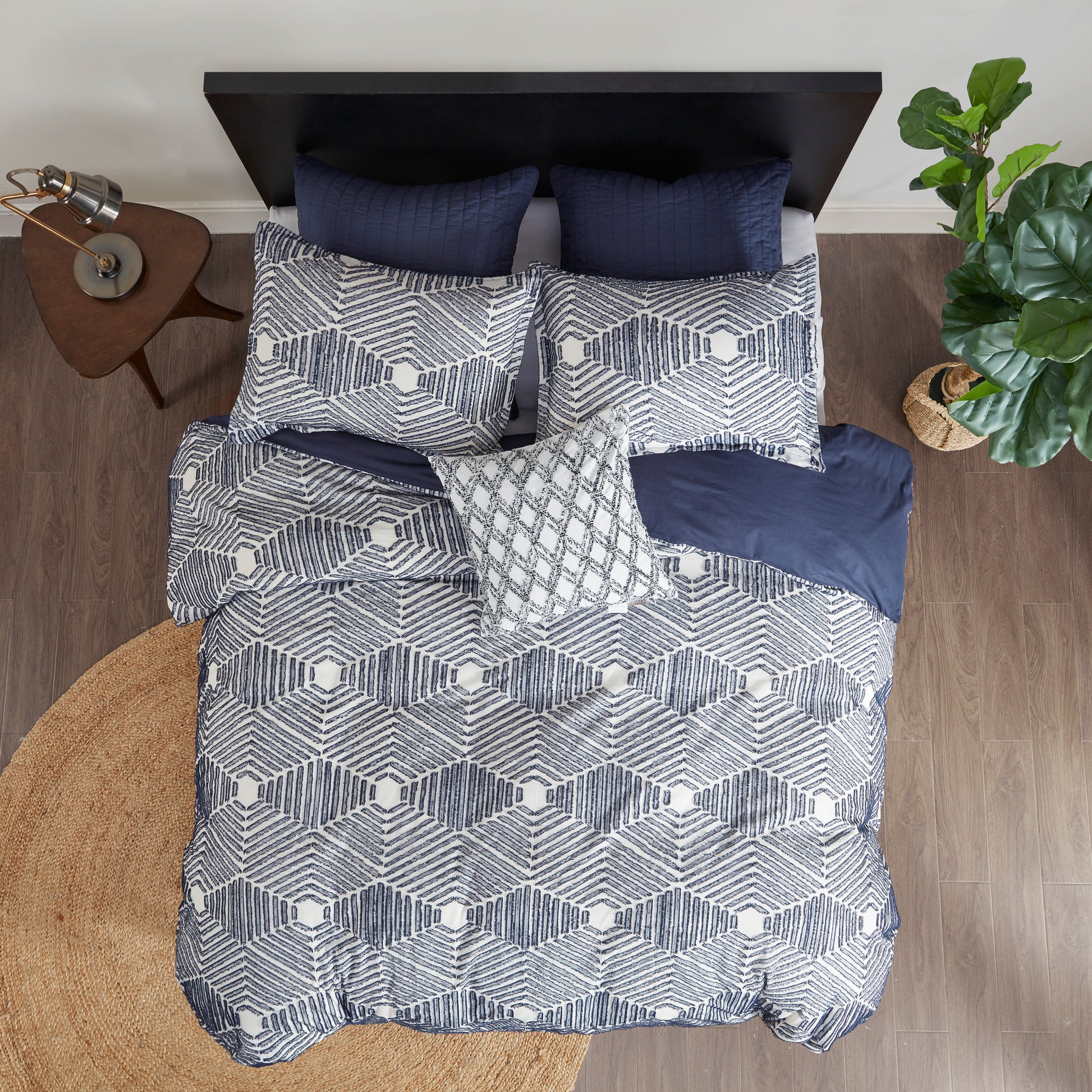 Cotton Jacquard Duvet Cover Set King White Navy Cotton