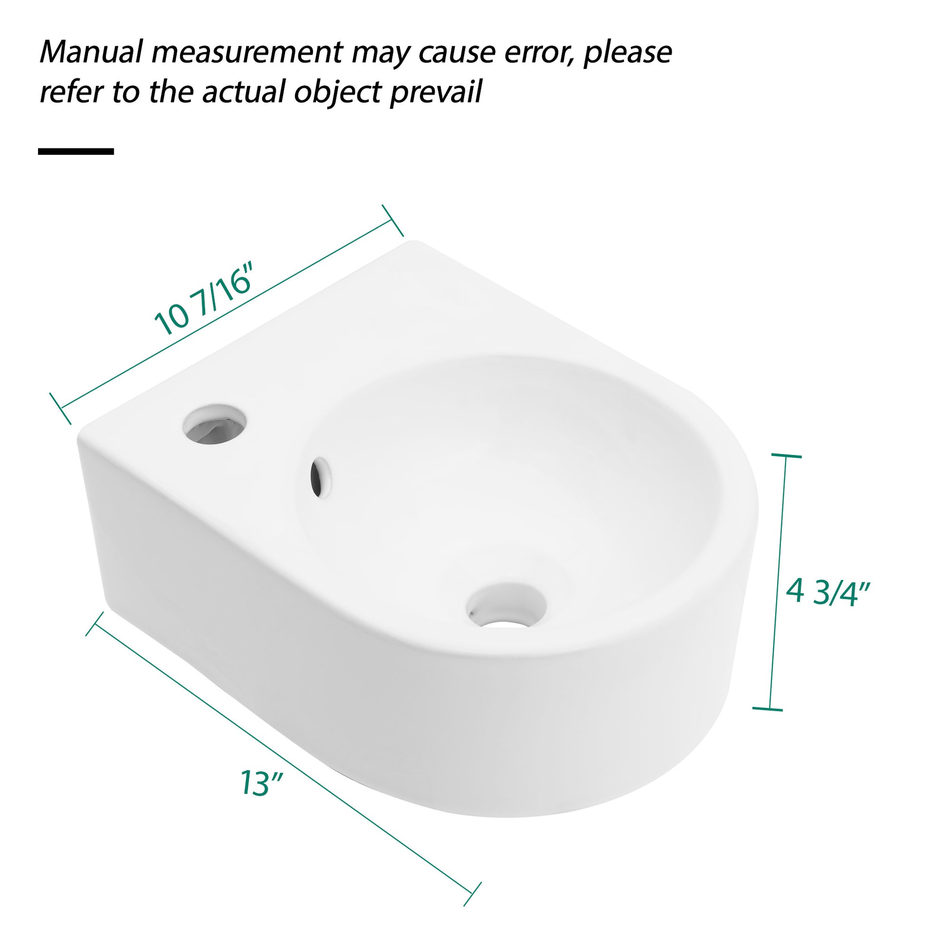 13X10.44 Inch White Ceramic Rectangle Wall Mount Bathroom Sink With Single Faucet Hole White Ceramic