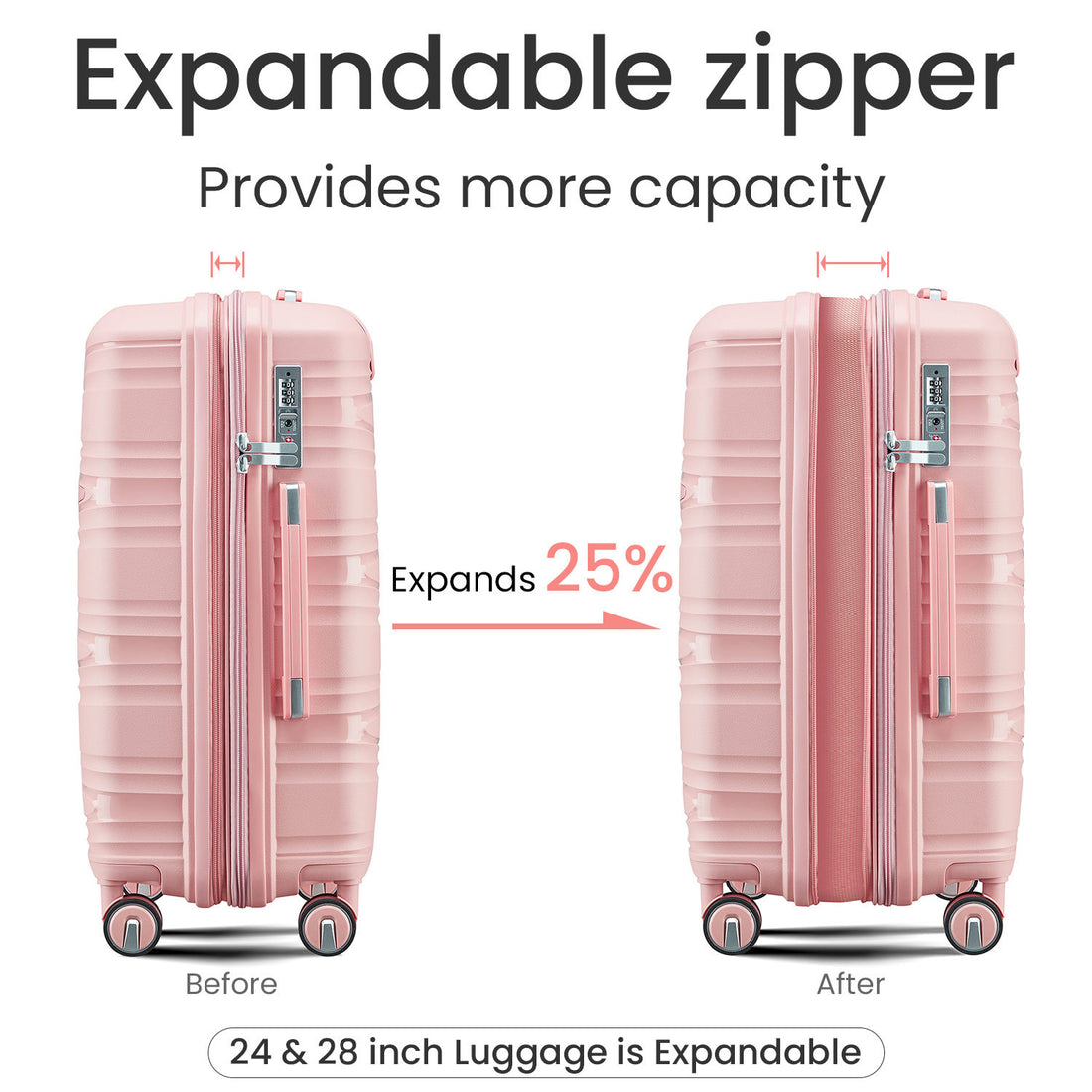 Luggage 4 Piece Sets 14 20 24 28 , Hard Shell Lightweight Tsa Lock Carry On Expandable Suitcase With Spinner Wheels Travel Set For Men Women Pink Polypropylene