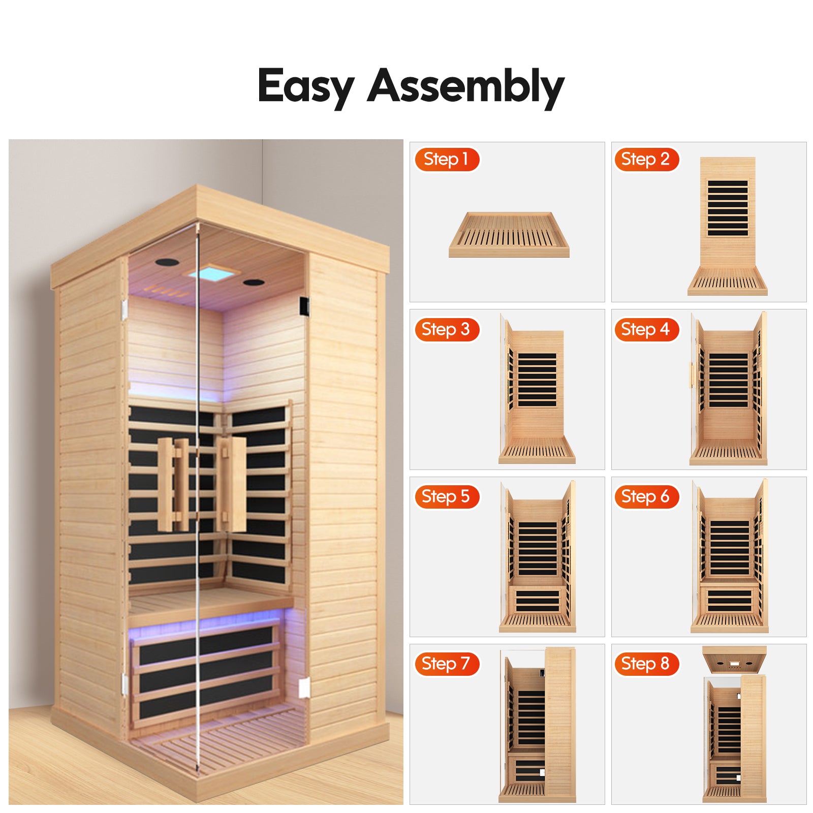 Canadian Hemlock Single Sauna Room Ancient Oak Wood Paper Glass