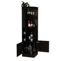 Syrah Corner Bar Cabinet, Eight Bottle Cubbies, Double Door, Two Open Shelves Black Freestanding Black Dining Room Corner Unit Modern Particle Board