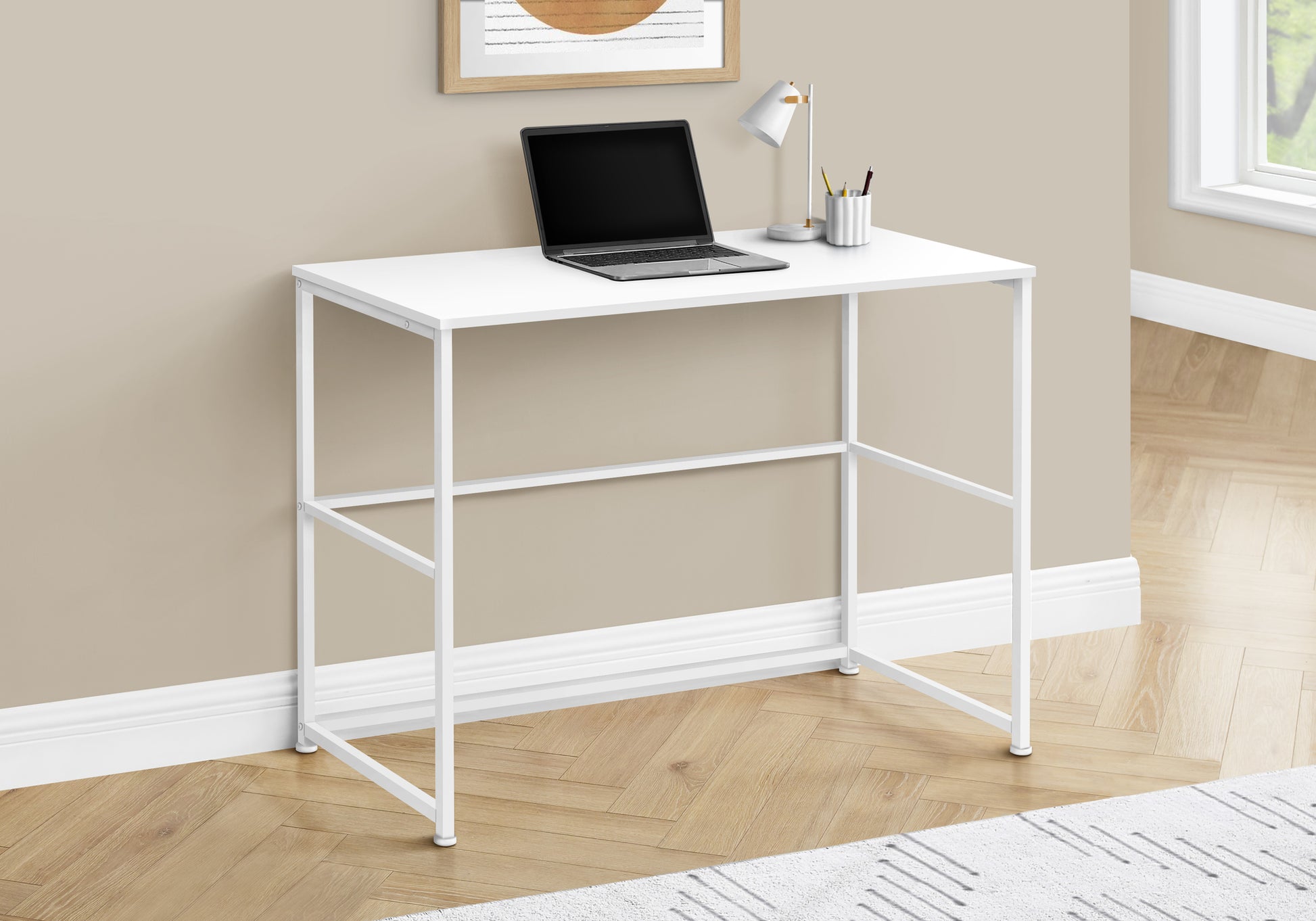 Computer Desk, Home Office, Laptop, Left, Right Set Up, Storage Drawers, 40"L, Work, White Laminate, White Metal, Contemporary, Modern White Particle Board