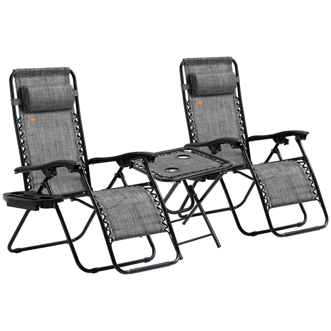 Outsunny Zero Gravity Chair Set With Side Table, Folding Reclining Chair With Cupholders & Pillows, Adjustable Lounge Chair For Pool, Backyard, Lawn, Beach, Gray Grey Steel
