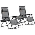 Outsunny Zero Gravity Chair Set With Side Table, Folding Reclining Chair With Cupholders & Pillows, Adjustable Lounge Chair For Pool, Backyard, Lawn, Beach, Gray Grey Steel