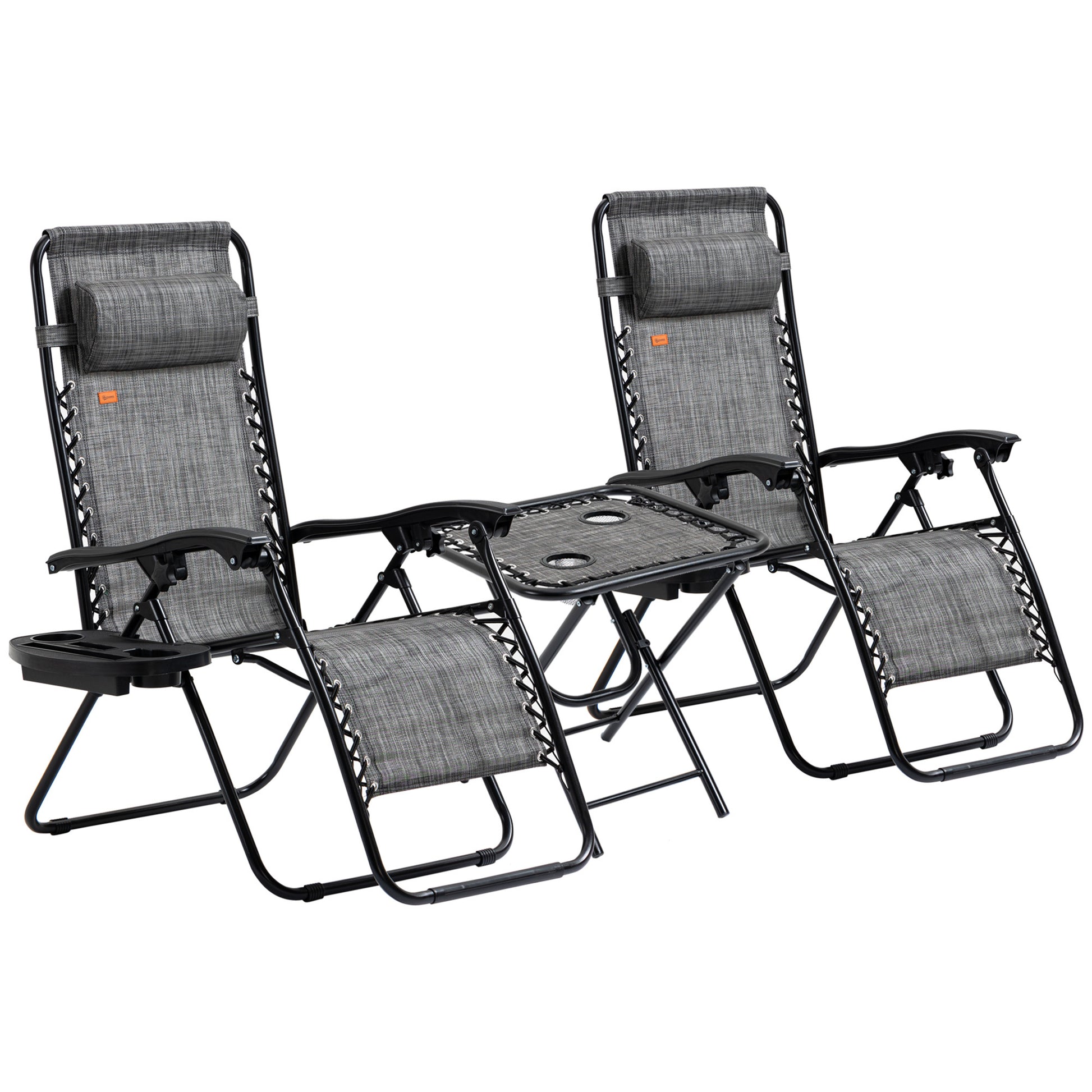 Outsunny Zero Gravity Chair Set With Side Table, Folding Reclining Chair With Cupholders & Pillows, Adjustable Lounge Chair For Pool, Backyard, Lawn, Beach, Gray Grey Steel