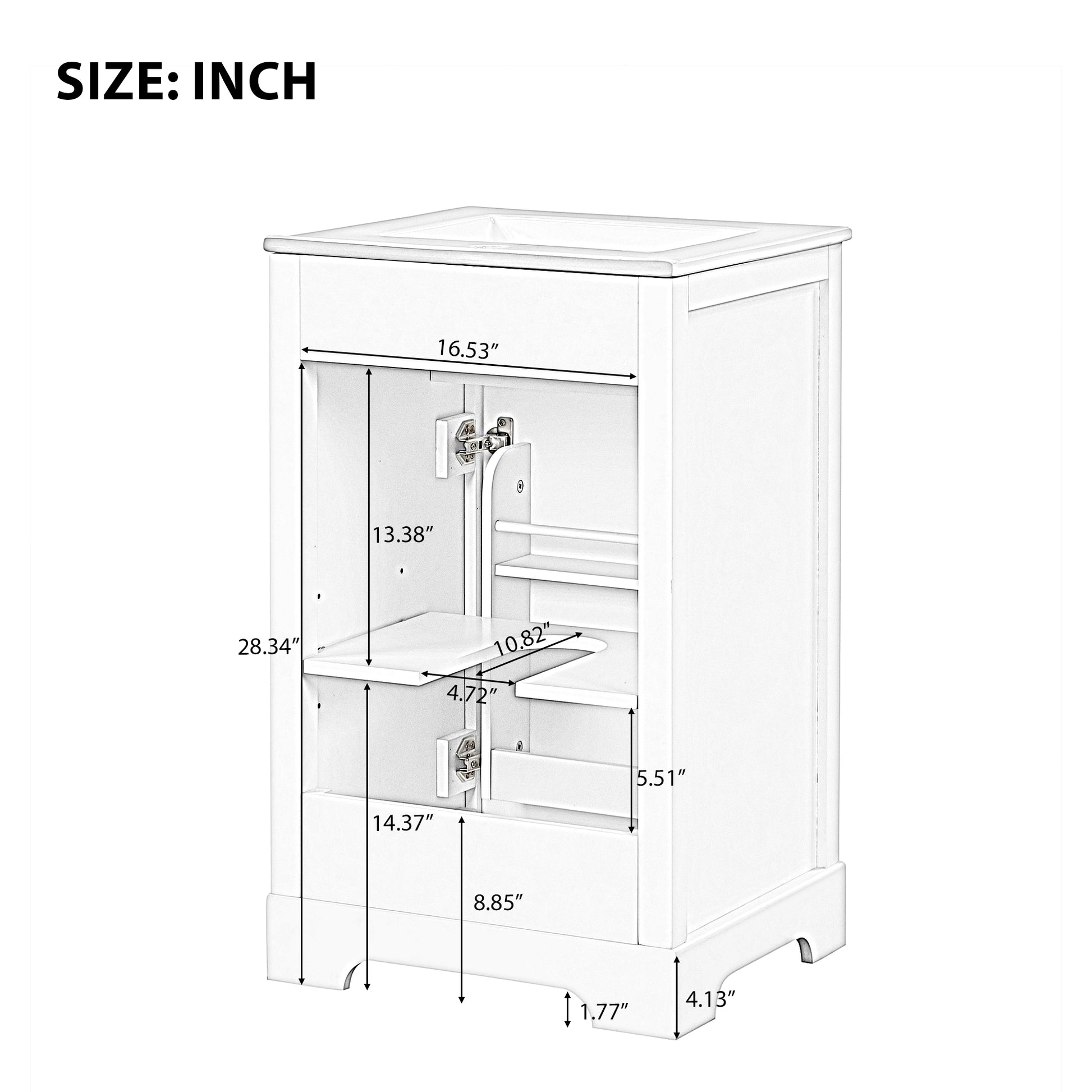 20" Bathroom Vanity With Sink, Bathroom Cabinet With Soft Closing Door, Storage Rack And Adjustable Shelve, White White Mdf