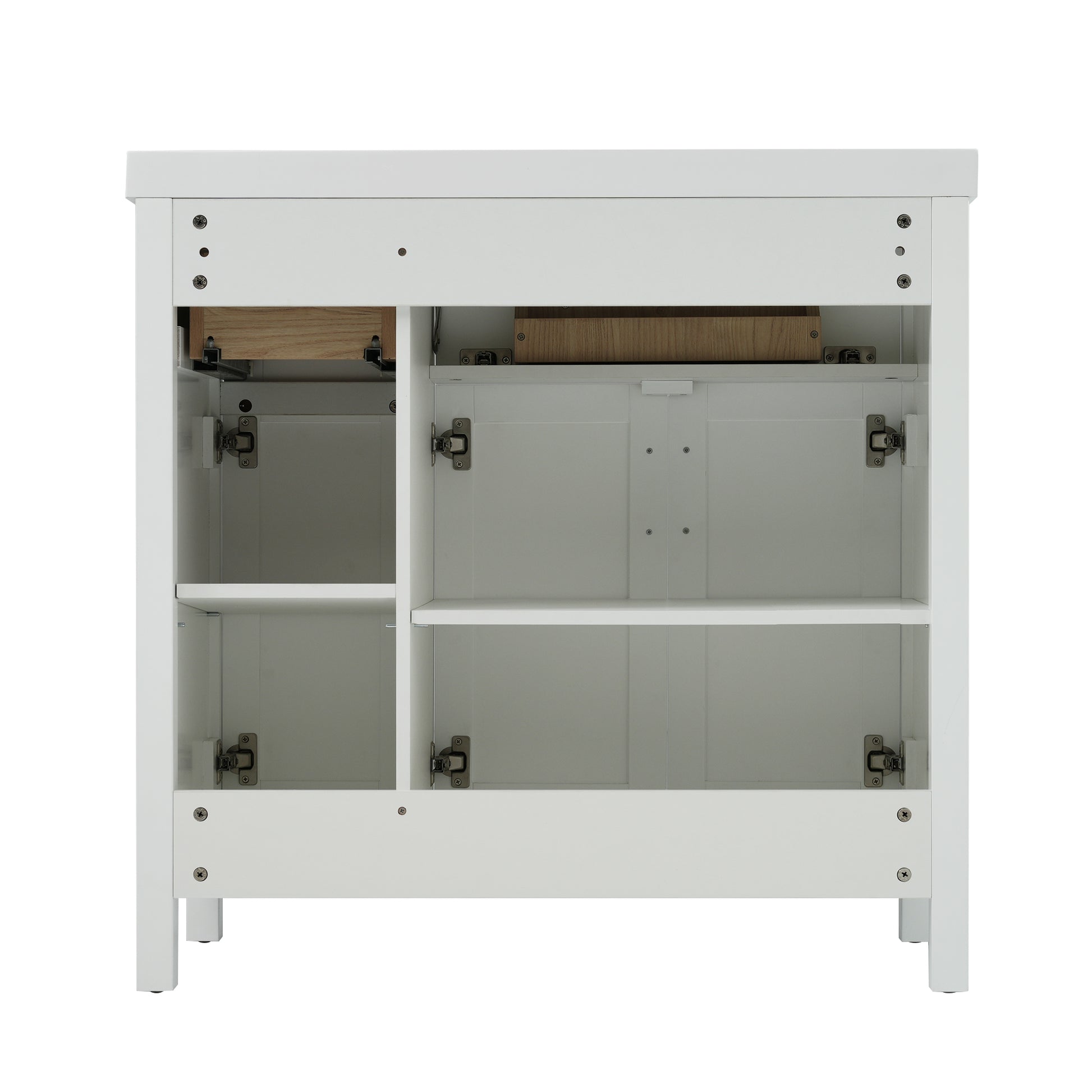 36" White Bathroom Vanity Cabinet With Resin Integrated Sink 2 Drawers, 3 Doors White Bathroom Solid Wood Mdf Resin