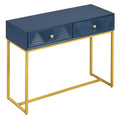 Modern Sleek Console Table Two Drawers With Stripe Design For Living Room And Entryway Navy Navy Mdf