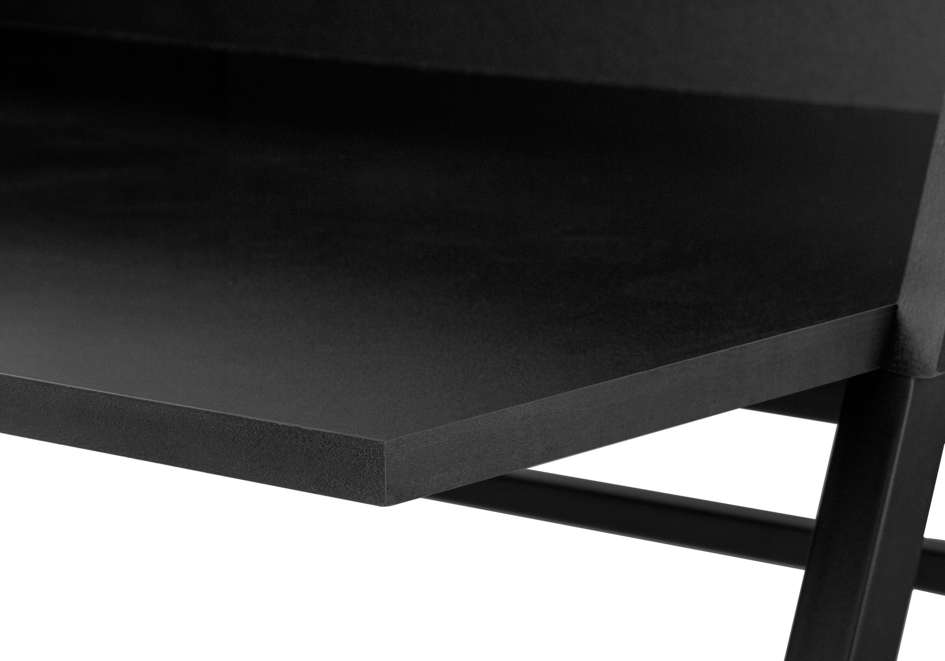 Computer Desk, Home Office, Laptop, Storage Shelves, 48"L, Work, Black Laminate, Black Metal, Contemporary, Modern Black Particle Board