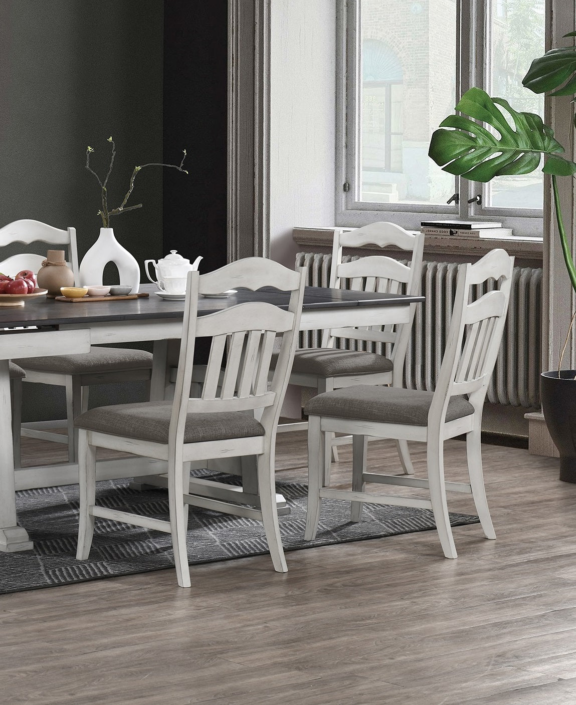 Contemporary Antique White Side Chairs Upholstered Cushion Seat Ladder Back 2Pc Dining Chairs Antique White Dining Room Foam Classic,Contemporary,Modern Dining Chairs Rubberwood Ladder Back Set Of 2