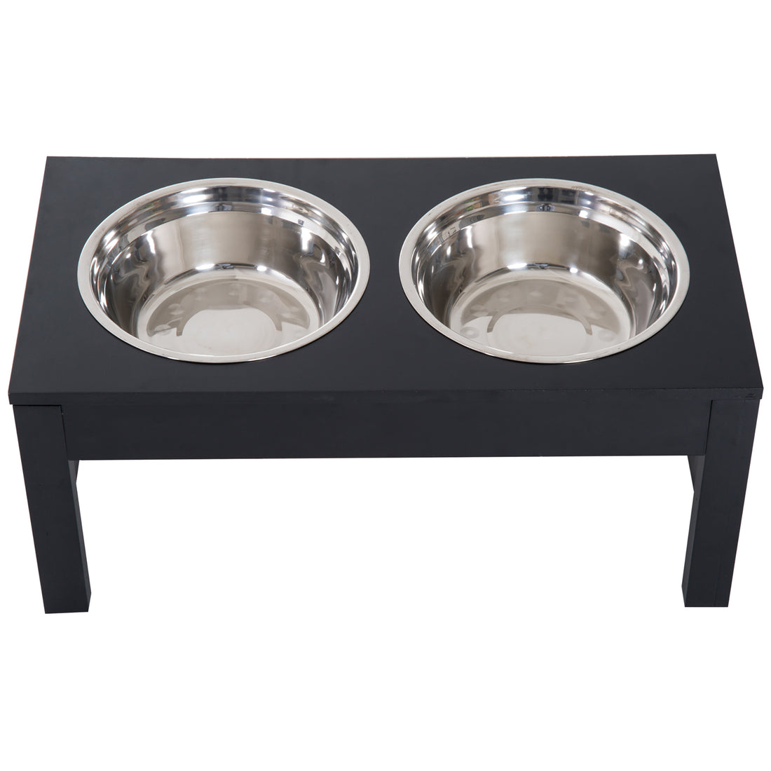 Pawhut 23" Modern Decorative Dog Bone Wooden Heavy Duty Pet Food Bowl Elevated Feeding Station Black Black Mdf