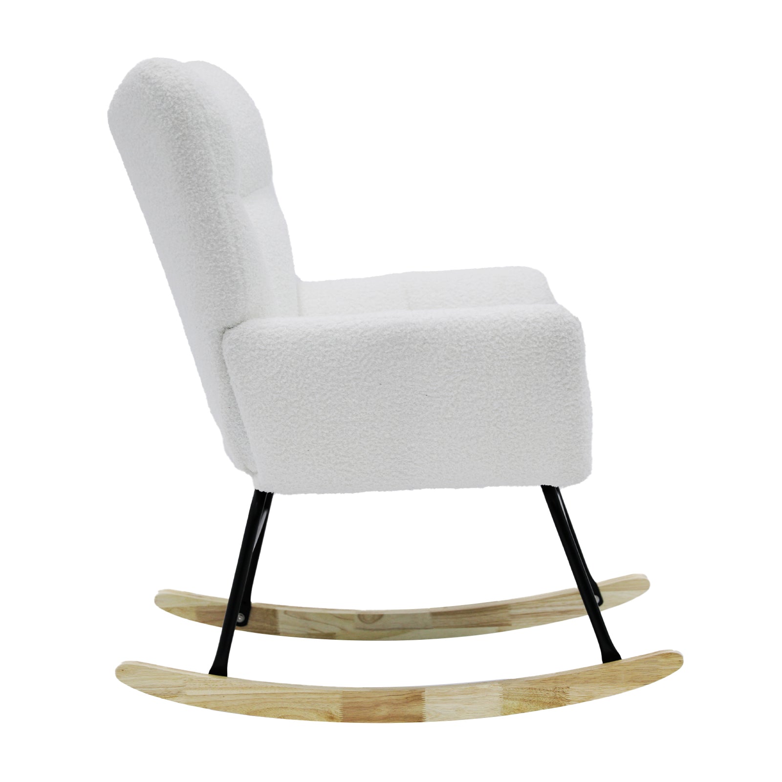 Modern Rocking Chair,Teddy Fabric Chair With High Backrest,Rocking Accent Chairs For Nursery,Living Room,Bedroom White White Wood Metal