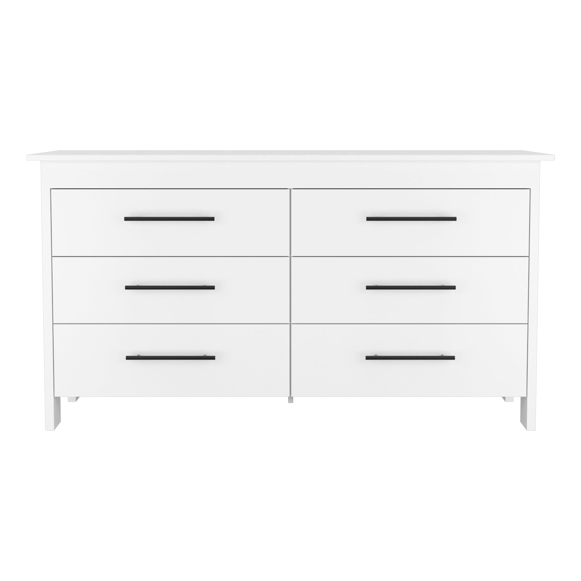 Double Dresser, Four Legs, 6 Drawer, Superior Top, White White Solid Wood Mdf Engineered Wood