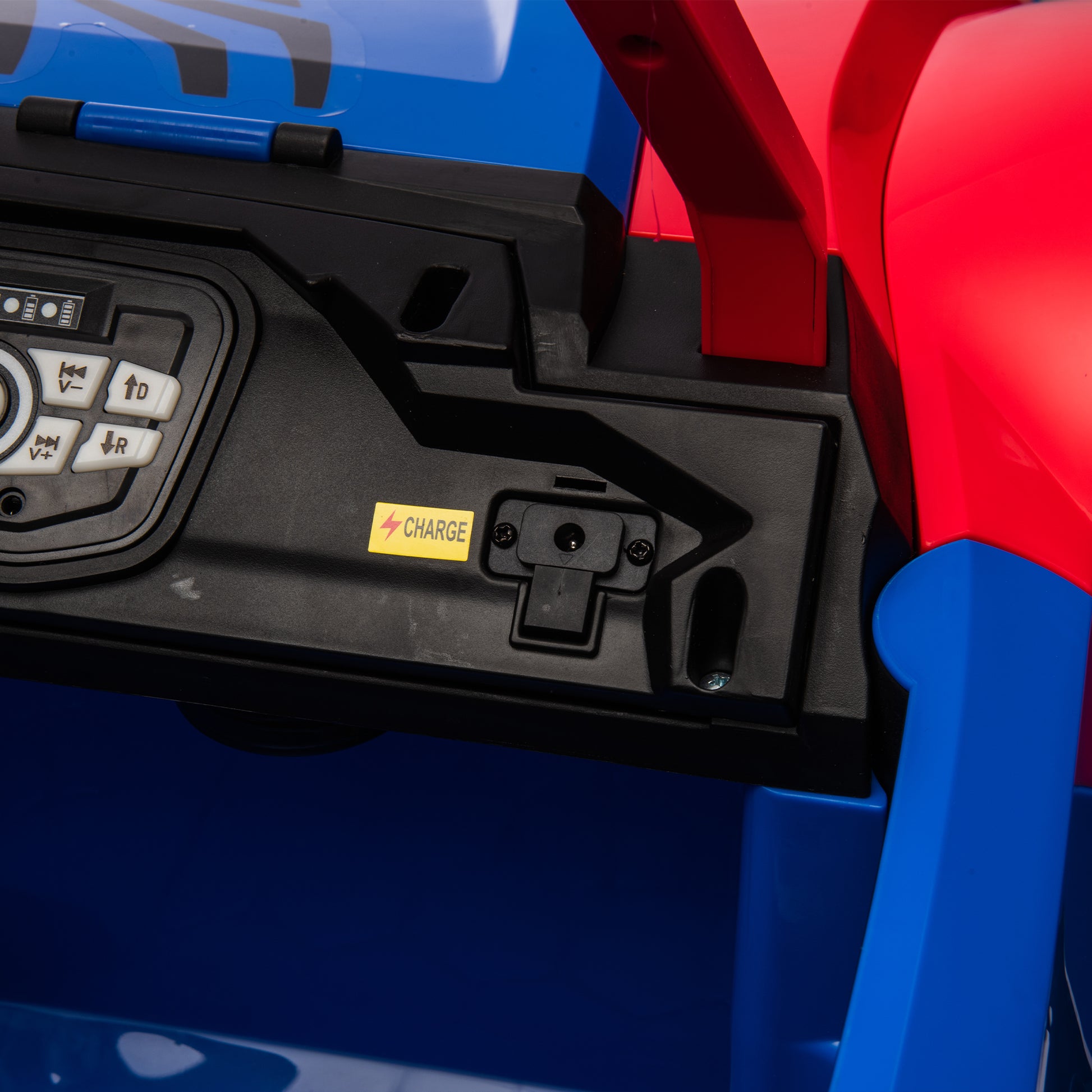 24V Two Seater Kids Ride On Electric Car W Parents Control,Seat Width 20.47In,2Wd,Four Wheel Suspension,The Police Car With A Megaphone,Power Display,Bluetooth,Mp3,Usb Tf,Music,Led Lights For Kids. Blue Red Polypropylene