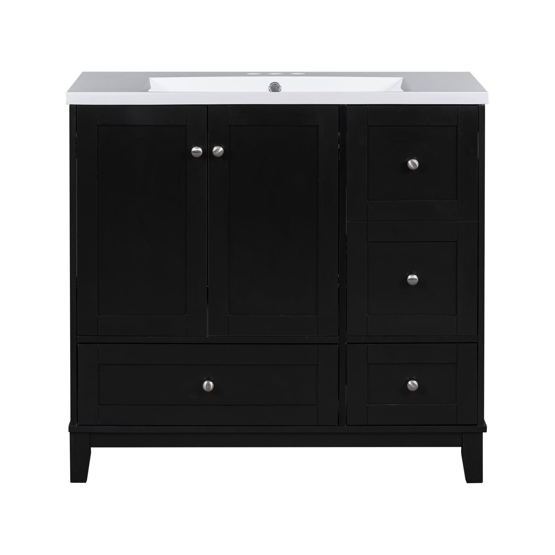 36 Inch Modern Bathroom Vanity With Usb Charging, Two Doors And Three Drawers Bathroom Storage Vanity Cabinet, Small Bathroom Vanity Cabinet With Single Sinkblack Faucets Not Included Black Bathroom Modern Solid Wood Mdf Resin