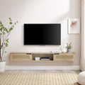 Modern Rattan Door Floating Tv Stand For Tvs Up To 80 Inches Coastal Oak Light Brown 80 89 Inches Mdf