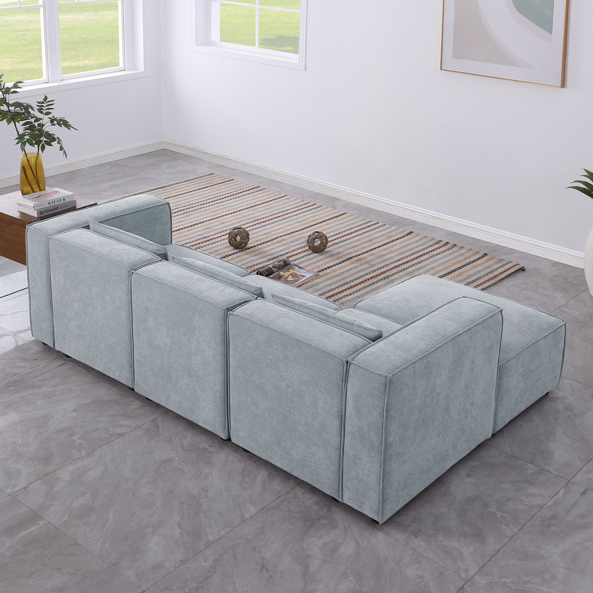 Modular Sofa Grayish Blue Chenille Fabric, Simple And Grand, The Seat And Back Is Very Soft. This Is Also A Knock Down Sofa Grayish Blue Chenille 4 Seat