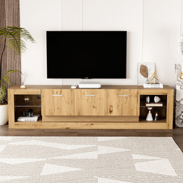 78'' Modern Tv Stand With 6 Cabinets& 2 Open Compartments, Entertainment Center For Tvs Up To 90'', Television Console For Living Room, Bedroom, Home Theatre Natural Wood Brown Primary Living Space 80 89 Inches 80 89 Inches 80 Inches Particle Board