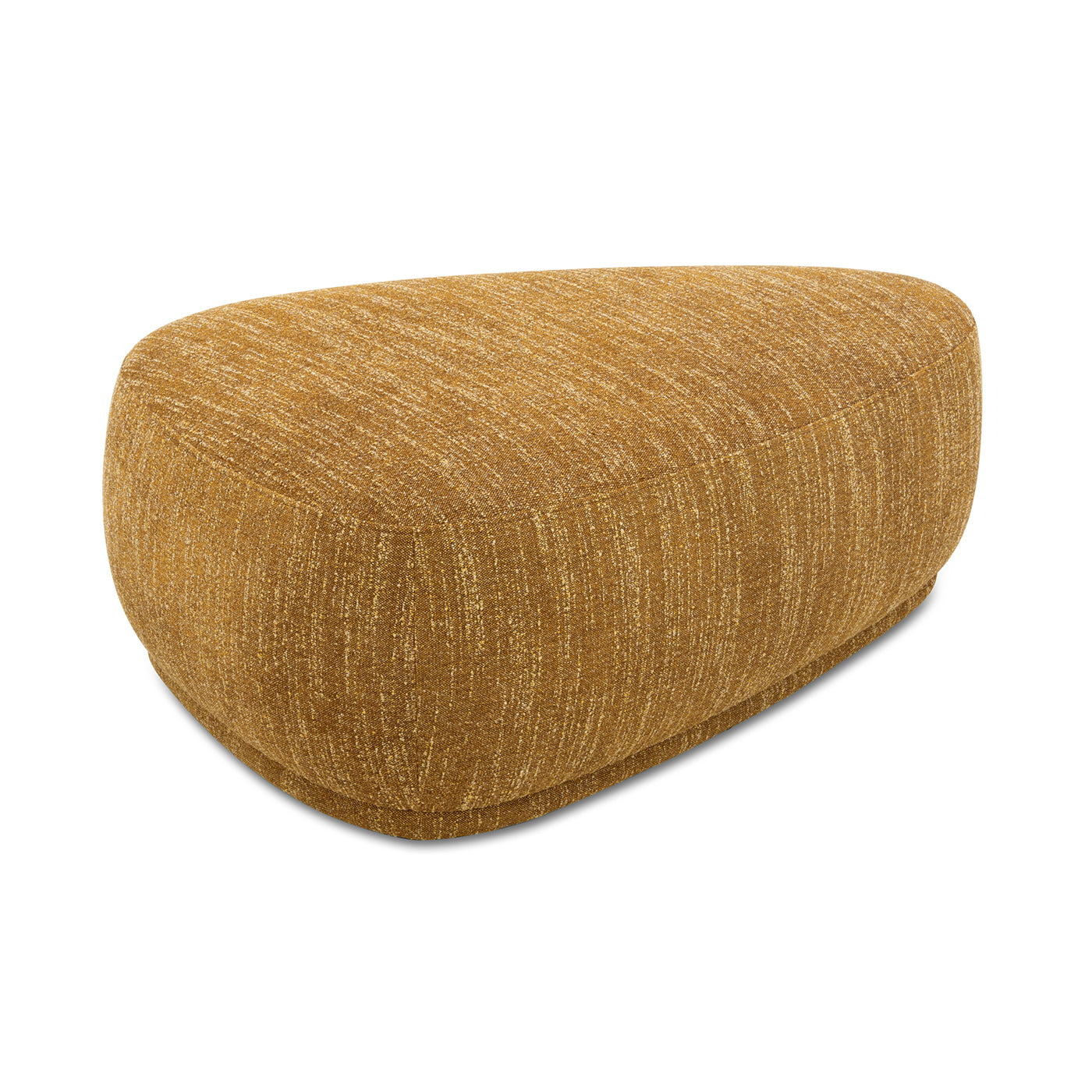 Pebble 44" Rounded Triangle Cocktail Ottoman, Mustard Yellow Tweed Yellow Foam Fabric