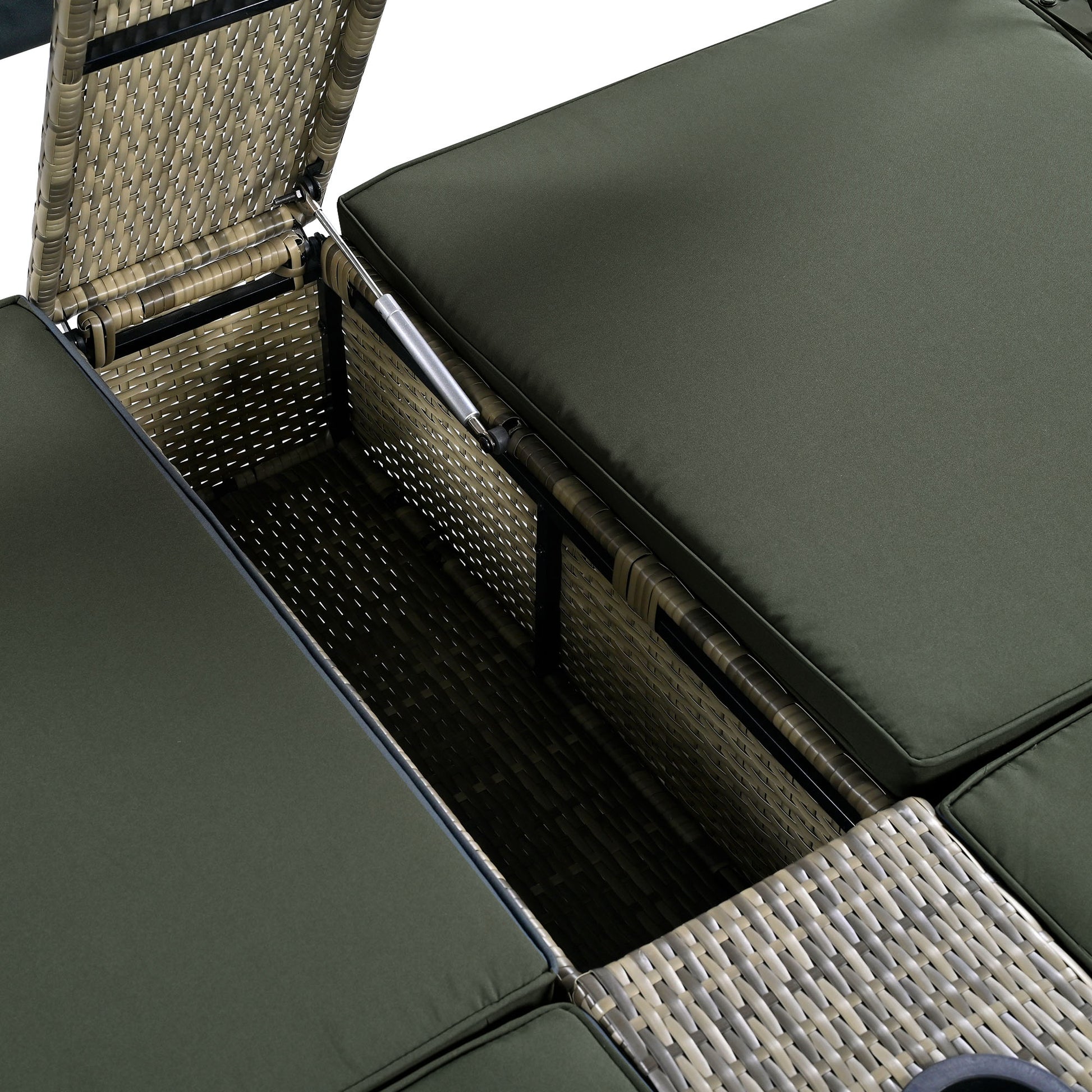 Patio Daybed Outdoor Daybed Outdoor Rattan Sun Lounger With Shelter Roof With Adjustable Backrest, Storage Box And 2 Cup Holders For Patio, Balcony, Poolside,Grey Yes Grey Seats 2 Water Resistant Frame Water Resistant Cushion Garden & Outdoor Sectional