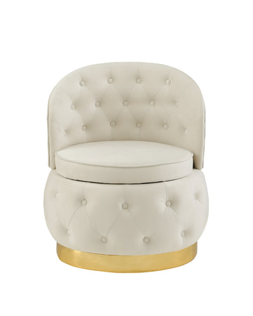 360 Degree Swivel Cuddle Barrel Accent Storage Chairs Beige Velvet