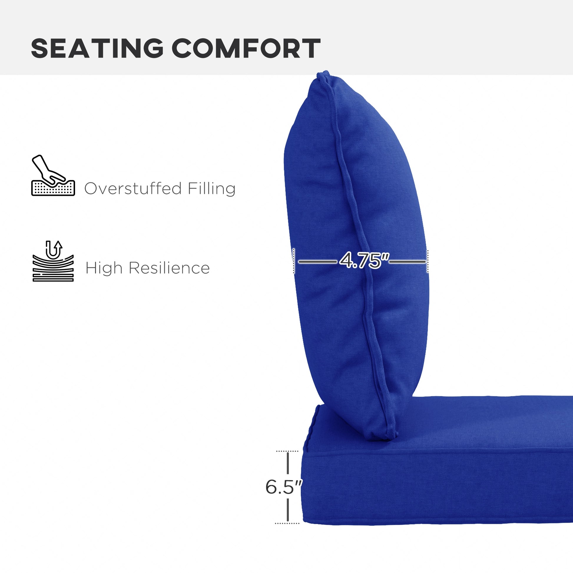 Outsunny 4 Piece Patio Chair Cushion And Back Pillow Set, Seat Replacement Patio, Cushions Set For Outdoor Garden Furniture, Navy Blue Blue Fabric