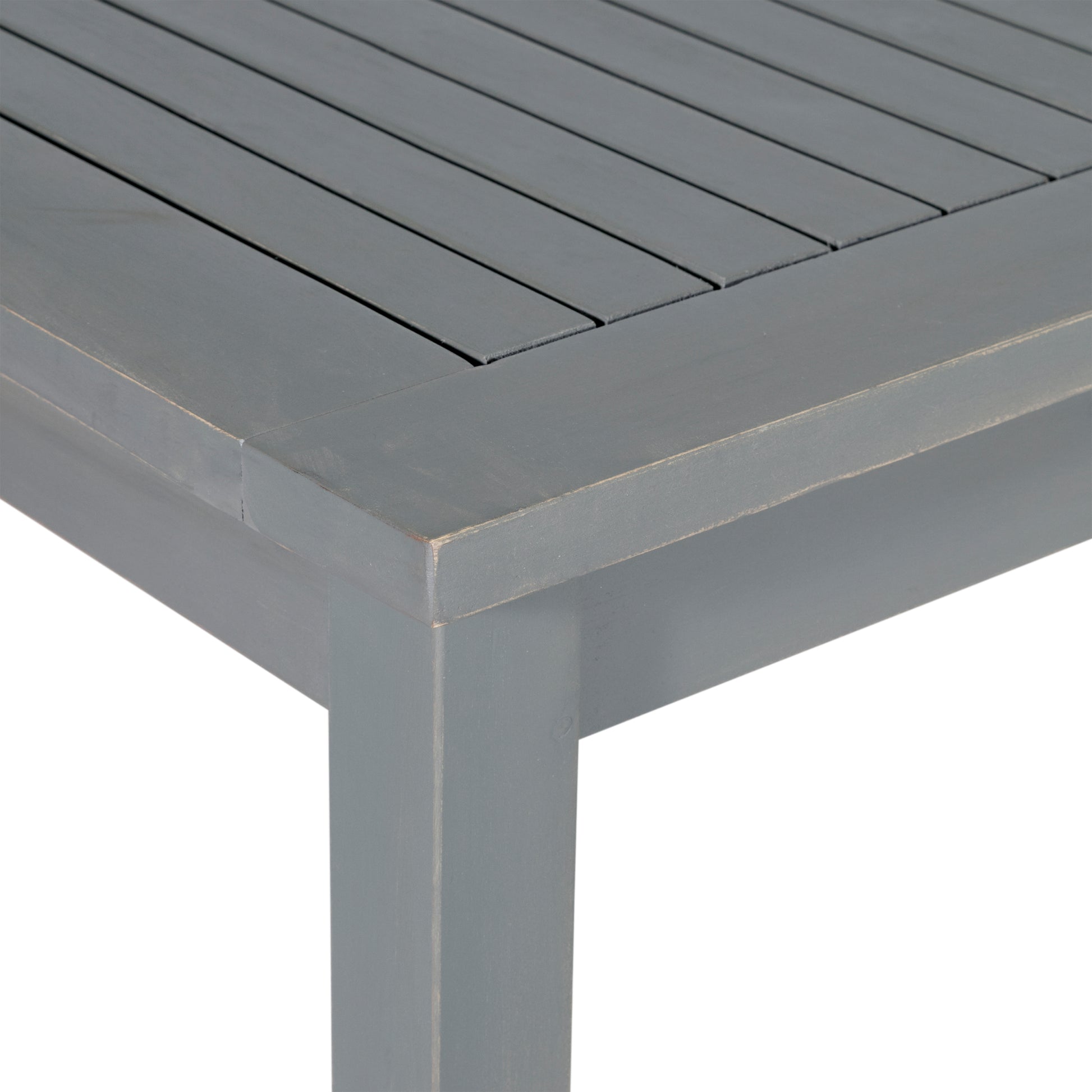 Contemporary Slat Top Acacia Wood Outdoor Dining Table Grey Wash Gray Wash Acacia Wood