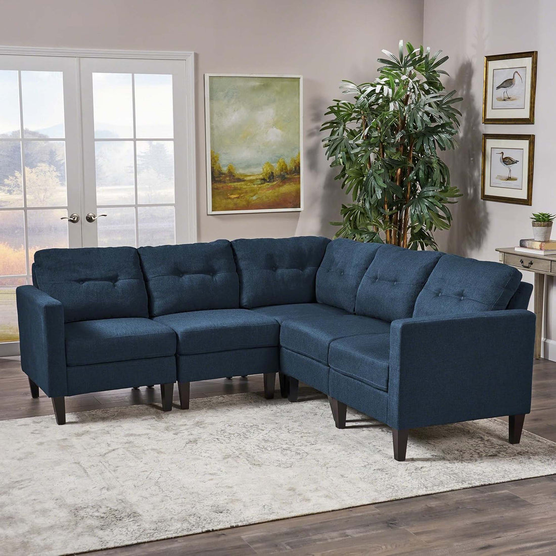 Mirod 5 Piece Upholstered Sectional Sofa Blue Fabric 4 Seat