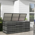 Outsunny 175 Gallon Outdoor Storage Box With Inner Liner, Pe Rattan Wicker Deck Box With Pneumatic Bar Lift For Indoor & Outdoor, Patio Furniture Cushions, Pool Toys, Garden Tools, Mixed Gray Grey Steel