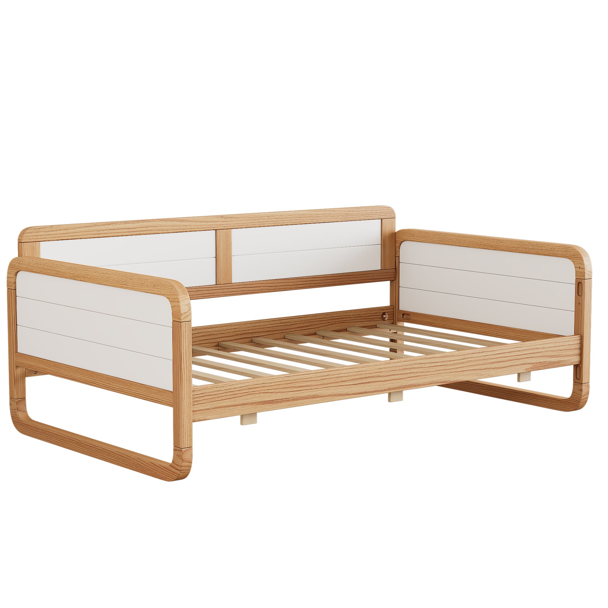 Twin Size Solid Wood Daybed With 2 Storage Drawers For Limited Space Kids, Teens, Adults, No Need Box Spring, Walnut And White Box Spring Not Required Twin White Walnut Wood Bedroom Modern Pine Daybeds Wood