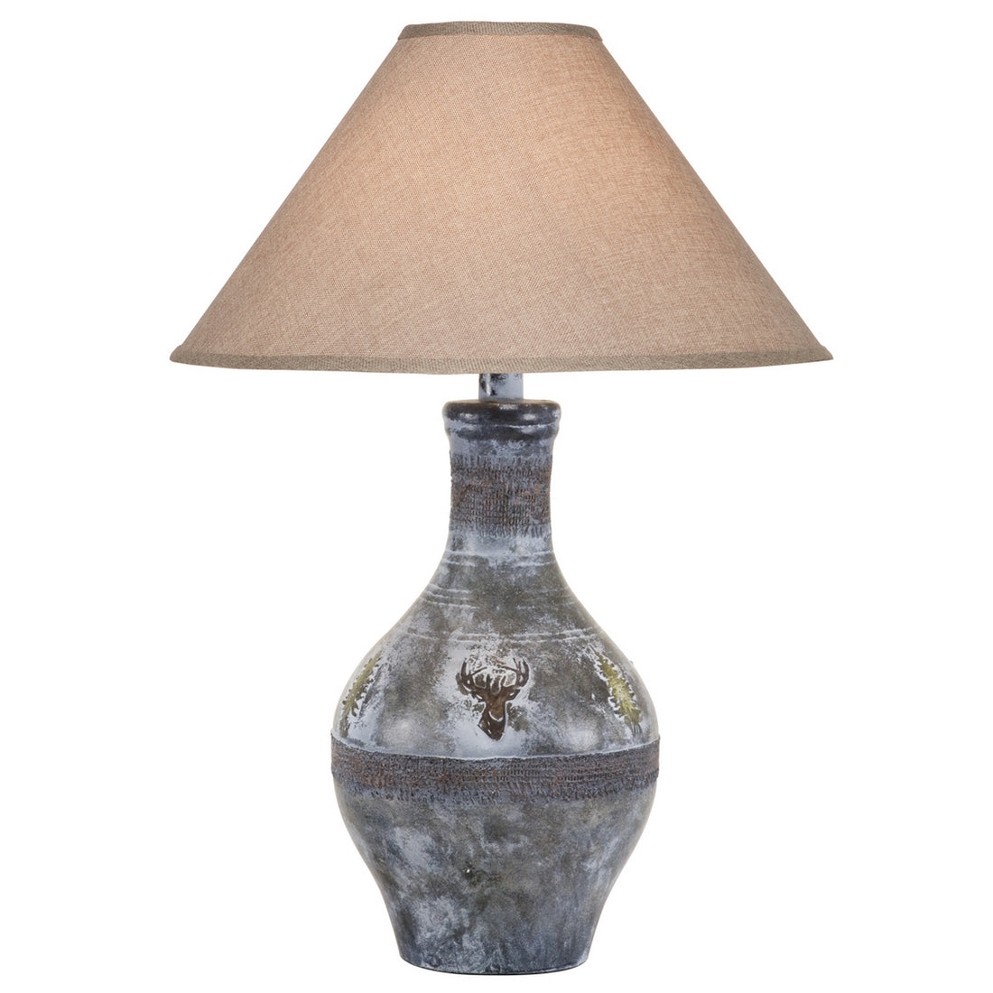 Niek 30 Inch Hydrocal Table Lamp, Empire Shade, Urn Base, Gray Wash Finish Gray Beige Fabric