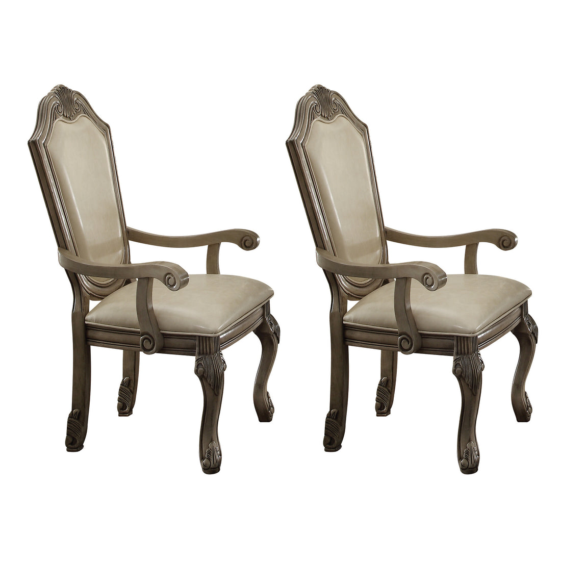 Antique White Solid Back Arm Chairs Set Of 2 Solid Antique White Dining Room Foam Luxury Arm Chair Solid Back Set Of 2 Foam Wood Fabric