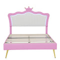 Full Size Upholstered Bed Frame With Led Lights, Modern Upholstered Princess Bed With Crown Headboard, Pink White Box Spring Not Required Full Pink White Wood Bedroom Modern Bed Frame Pu