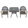 Cushions In Random Colors 3 Piece Set Of Cast Aluminum Patio Furniture With Cushions Yes Dining Set Black Seats 2 Rust Resistant Frame Water Resistant Cushion Garden & Outdoor Complete Patio Sets Aluminium