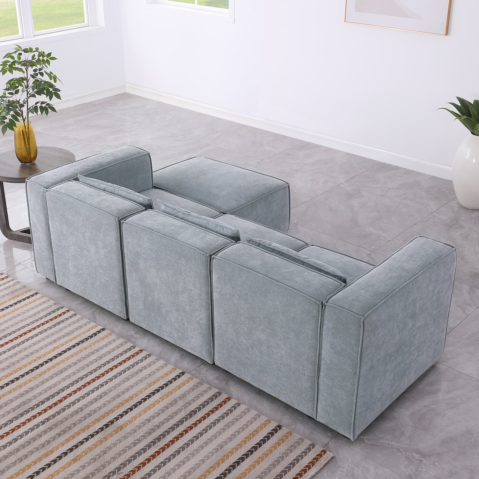 Modular Sofa Grayish Blue Chenille Fabric, Simple And Grand, The Seat And Back Is Very Soft. This Is Also A Knock Down Sofa Grayish Blue Chenille 4 Seat